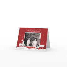 White Reindeer and Snowflakes Folded Holiday Card