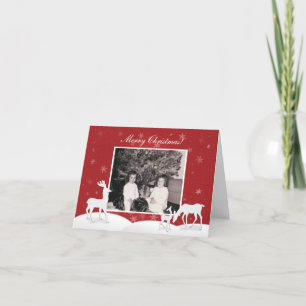 White Reindeer and Snowflakes Folded Holiday Card Feestdagen Kaart