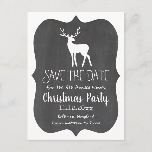 White Reindeer Chalkboard Jaarlijks Kerstfeest Aankondigingskaart (Voorkant)