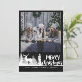 White Reindeer Chalkboard Merry-kerstfoto Feestdagenkaart (Staand voorkant)