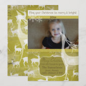 White Reindeer on Green Photo Holiday Kaart (Voorkant / Achterkant)