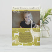 White Reindeer on Green Photo Holiday Kaart (Staand voorkant)