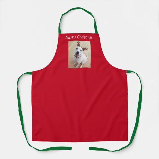 White Reindeer Puppy Dog Kerstrood glimlachen Schort (Voorkant)