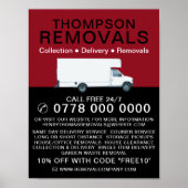 White Removal Van, verwijderend Bedrijf Adverteren Poster (Voorkant)