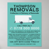 White Removal Van, verwijderend Bedrijf Adverteren Poster (Voorkant)
