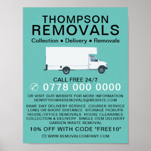 White Removal Van, verwijderend Bedrijf Adverteren Poster