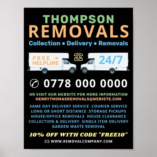White Removal Vans, Removal Company Adverteren Poster (Voorkant)
