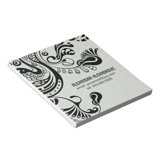 White Retro Abstract Phoenix Bird-Monogram Notitieblok (Schuin)