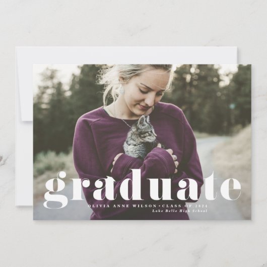 White Retro Bold Typography Photo Afstuderen Aankondiging (Voorkant)