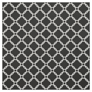 White Retro Chic Modern Circles Pattern on Black Stof