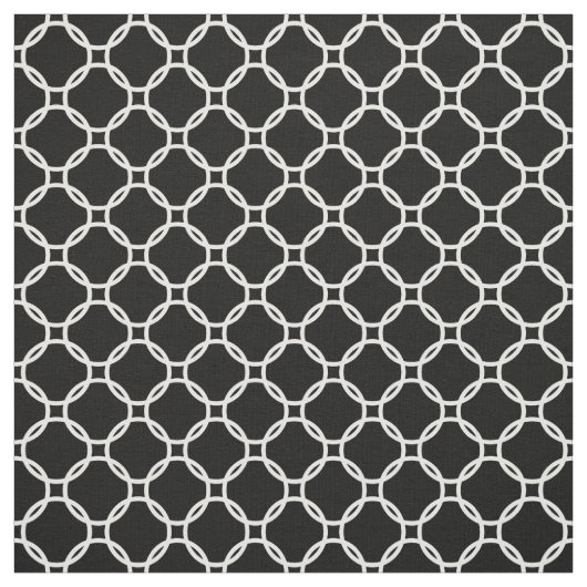 White Retro Chic Modern Circles Pattern on Black Stof (Swatch)