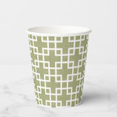 White Retro Chic Squares Patroon op Olive Green Papieren Bekers (Achterkant)