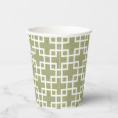 White Retro Chic Squares Patroon op Olive Green Papieren Bekers (Rechts)