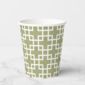 White Retro Chic Squares Patroon op Olive Green Papieren Bekers (Voorkant)