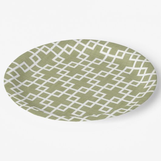 White Retro Chic Squares Patroon op Olive Green Papieren Bordje (Gekanteld)