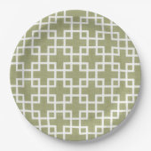 White Retro Chic Squares Patroon op Olive Green Papieren Bordje (Voorkant)