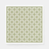 White Retro Chic Squares Patroon op Olive Green Servetten (Voorkant)