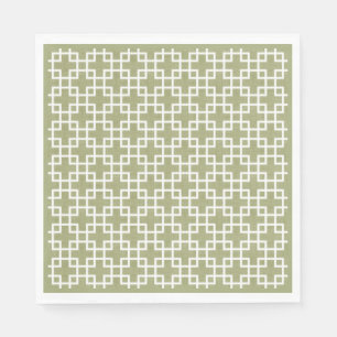 White Retro Chic Squares Patroon op Olive Green Servetten