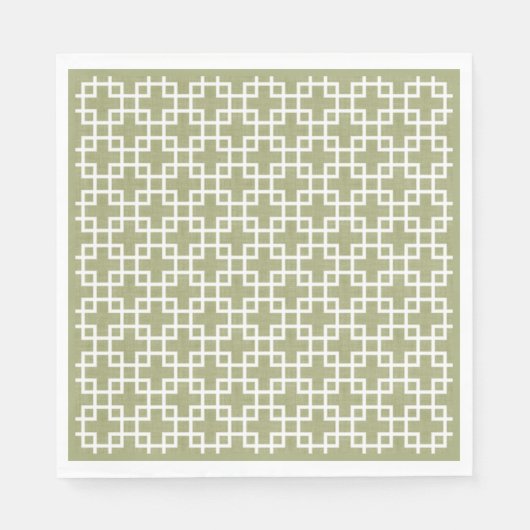 White Retro Chic Squares Patroon op Olive Green Servetten (Voorkant)