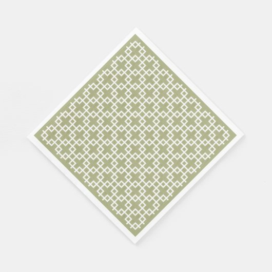 White Retro Chic Squares Patroon op Olive Green Servetten (Hoek)