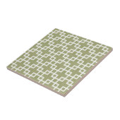 White Retro Chic Squares Patroon op Olive Green Tegeltje (Zijkant)