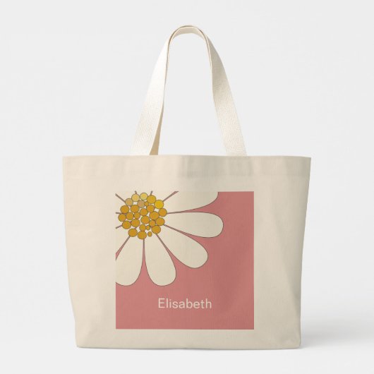 White Retro Daisy Flower Personalize Name Grote Tote Bag (Achterkant)