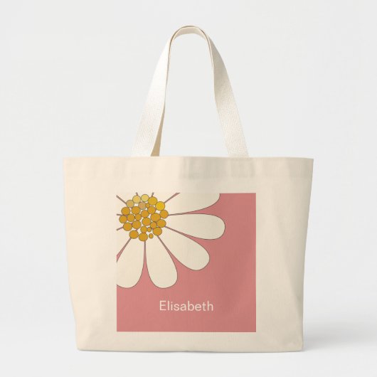 White Retro Daisy Flower Personalize Name Grote Tote Bag (Voorkant)