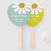 White Retro Modern Daisy Flower Custom Birthday Handwaaier (Voorkant en achterkant)