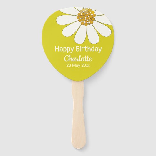 White Retro Modern Daisy Flower Custom Birthday Handwaaier (Achterkant)