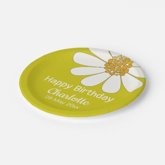 White Retro Modern Daisy Flower Custom Birthday Papieren Bordje (Gekanteld)