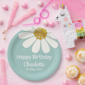 White Retro Modern Daisy Flower Custom Birthday Papieren Bordje (Feest)