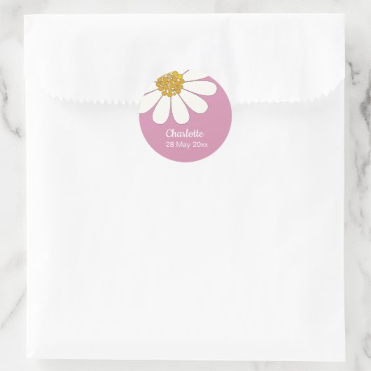 White Retro Modern Daisy Flower Custom Birthday Ronde Sticker (Tas)