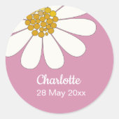 White Retro Modern Daisy Flower Custom Birthday Ronde Sticker (Voorkant)