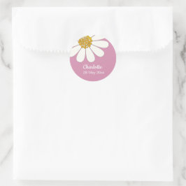 White Retro Modern Daisy Flower Custom Birthday Ronde Sticker