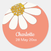 White Retro Modern Daisy Flower Custom Birthday Ronde Sticker (Voorkant)