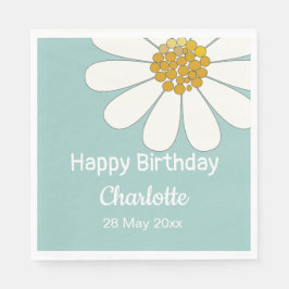 White Retro Modern Daisy Flower Custom Birthday Servet