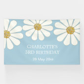 White Retro Modern Daisy Flower Custom Birthday Spandoek (Horizontaal)