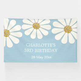 White Retro Modern Daisy Flower Custom Birthday Spandoek