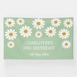 White Retro Modern Daisy Flower Custom Birthday Spandoek