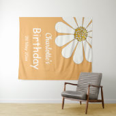 White Retro Modern Daisy Flower Custom Birthday Wandkleed (In Situ (horizontaal))
