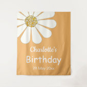 White Retro Modern Daisy Flower Custom Birthday Wandkleed (Voorkant)