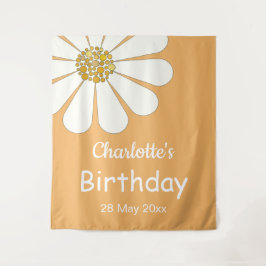 White Retro Modern Daisy Flower Custom Birthday Wandkleed