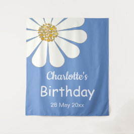 White Retro Modern Daisy Flower Custom Birthday Wandkleed