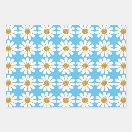 White Retro Modern Daisy Flower Pattern - Aangepas Inpakpapier Vel (Voorkant 3)