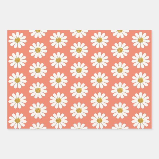 White Retro Modern Daisy Flower Pattern - Aangepas Inpakpapier Vel (Voorkant 2)