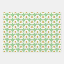 White Retro Modern Daisy Flower Pattern - Aangepas Inpakpapier Vel