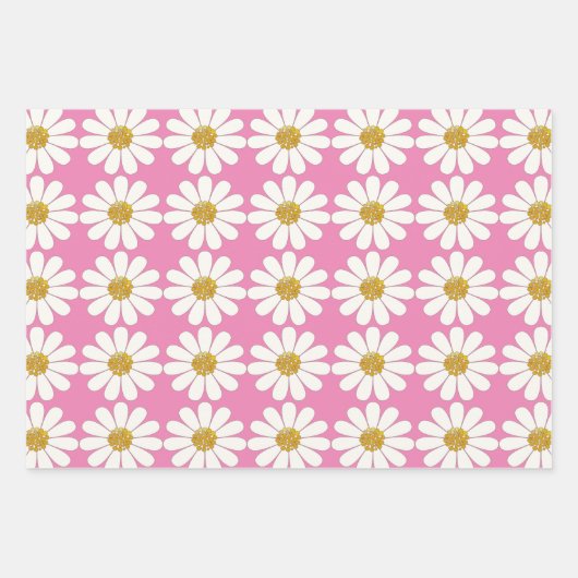 White Retro Modern Daisy Flower Pattern - Aangepas Inpakpapier Vel (Voorkant 3)