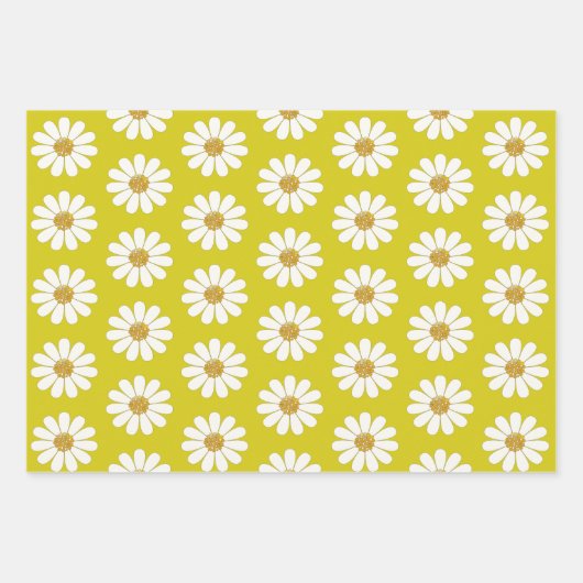 White Retro Modern Daisy Flower Pattern - Aangepas Inpakpapier Vel (Voorkant 2)