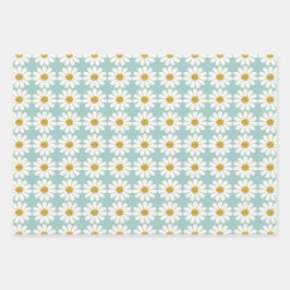 White Retro Modern Daisy Flower Pattern - Aangepas Inpakpapier Vel