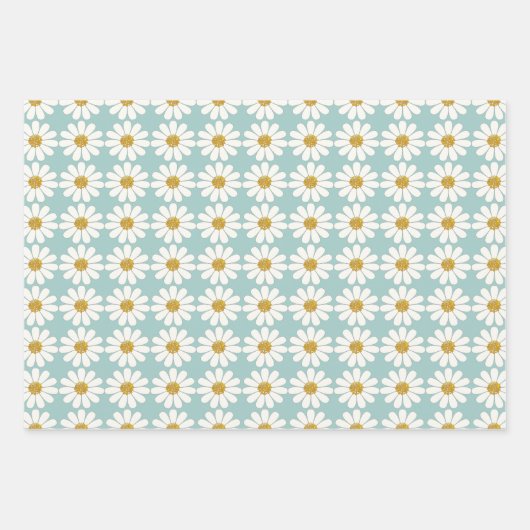 White Retro Modern Daisy Flower Pattern - Aangepas Inpakpapier Vel (Voorkant)